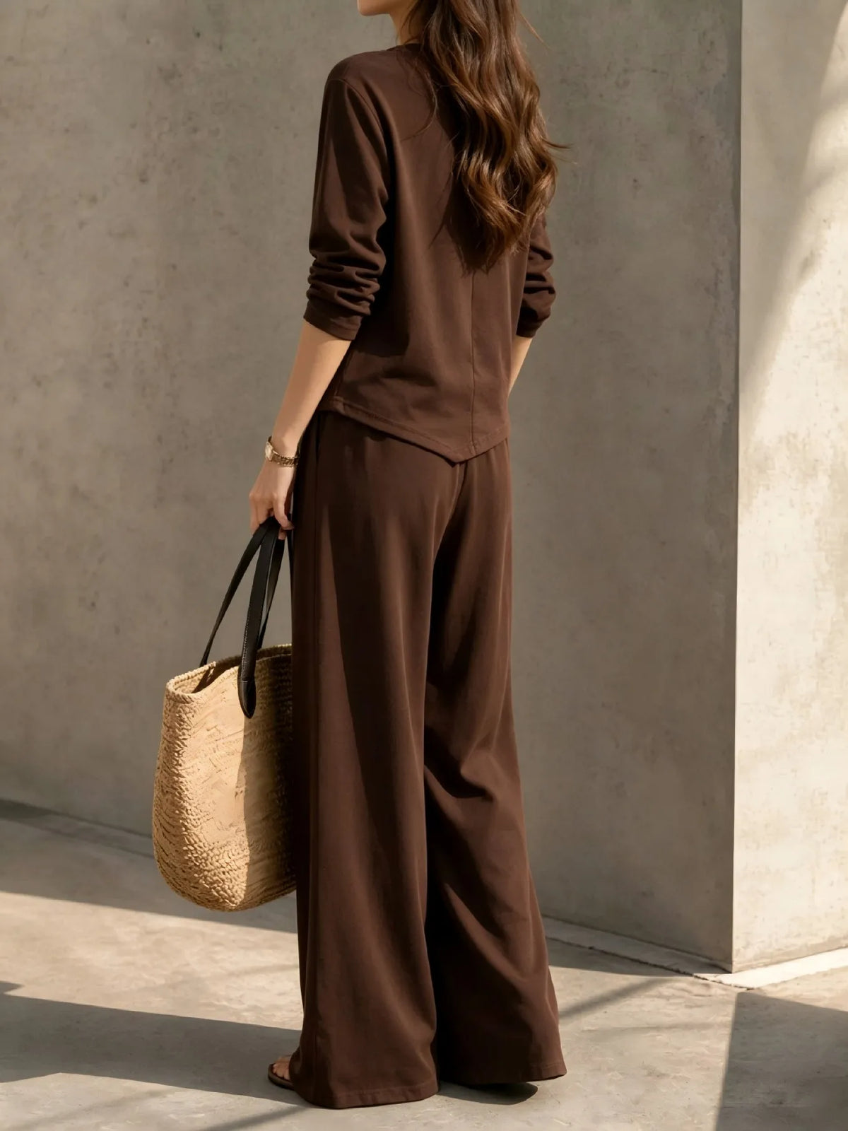 Women's Asymmetric-Hem Top and Wide-Leg Pants Set