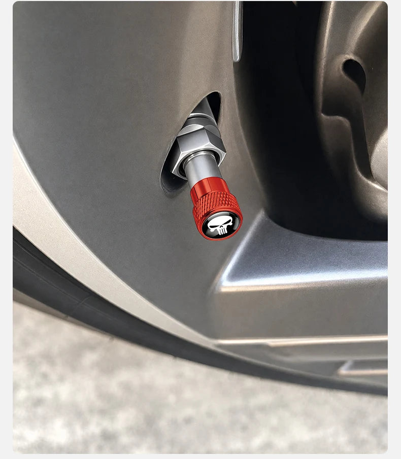 Metal Skull-Design Tire Valve Caps – Set of 4