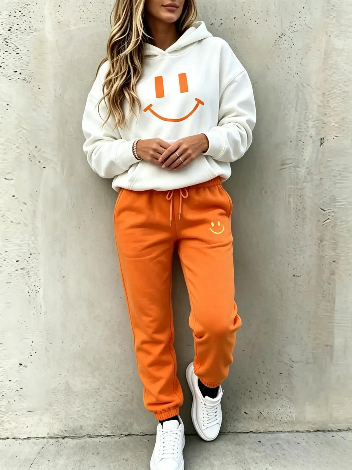 Women's Smiley-Print Hoodie and Jogger Set