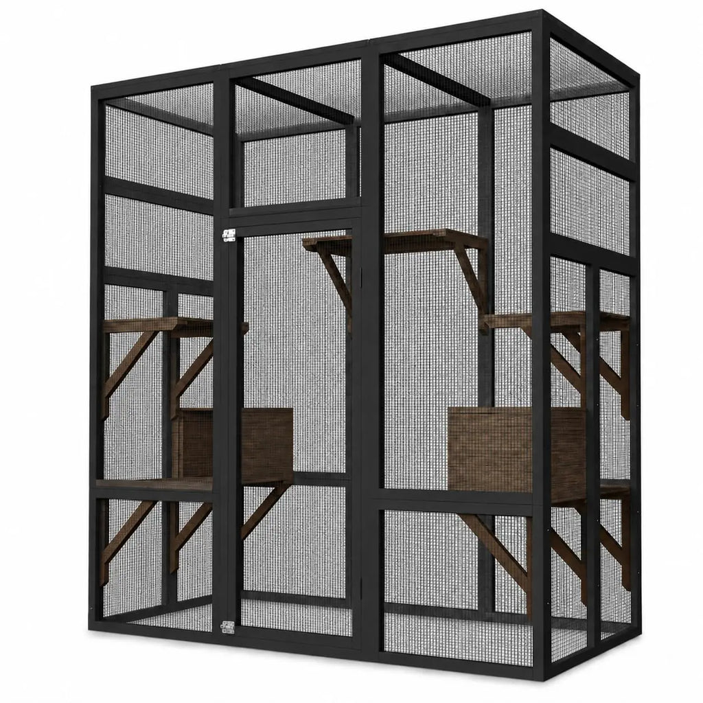 70" Wooden Outdoor Catio with Platforms & Rest Boxes