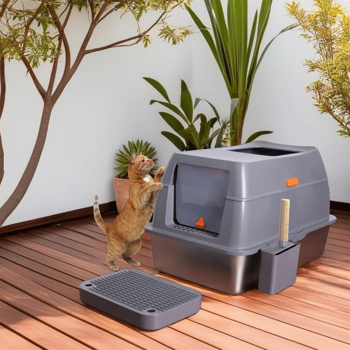 Enclosed Stainless Steel & ABS Cat Litter Box