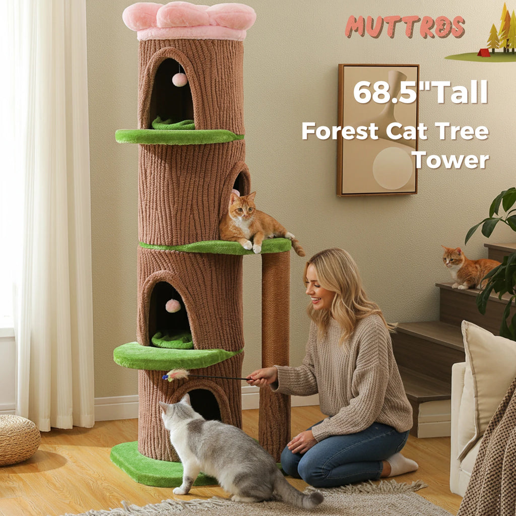 Large Cat Tree with Multiple Condos & Flower Bed