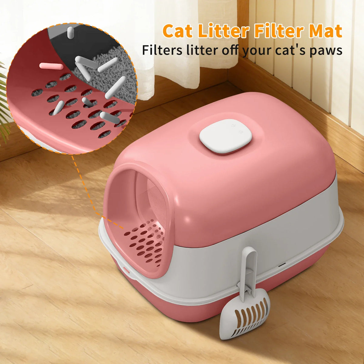 Switchable Open/Semi-Enclosed Cat Litter Box, Extra Large Jumbo Size for Multi-Cat Households, Splash-Proof and Anti-Tracking, Dual-Mode Over-the-Top Litter Pan, Low-Entry for Easy Cleaning, Suitable for Cats of Different Siz Whispering Desires Shoppe