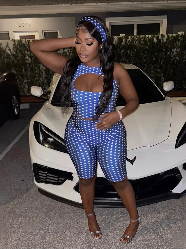 Women's Polka-Dot Crop Top and Shorts Set