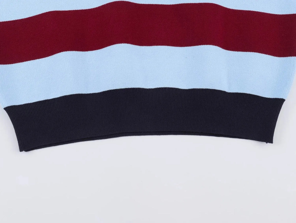 Striped Polo-Collar Long-Sleeve Sweater