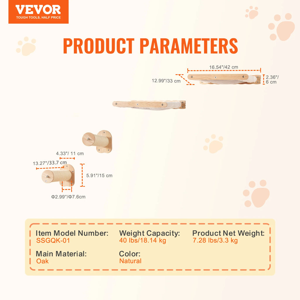 SucceBuy Wall-Mounted Cat Shelves & Hammock