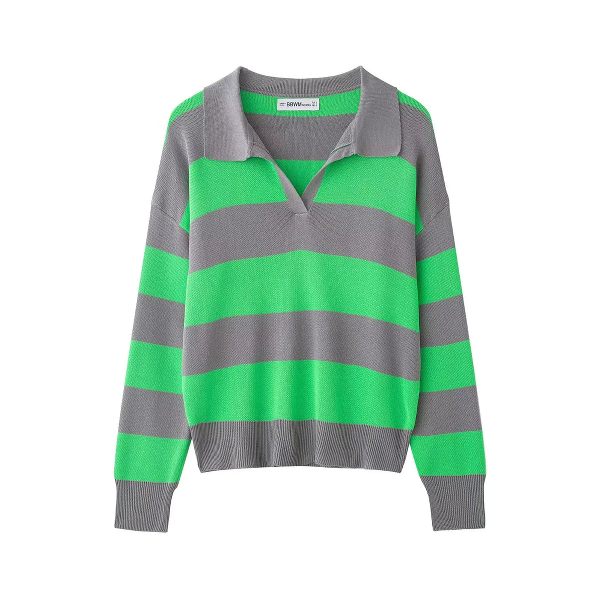Striped Polo-Collar Long-Sleeve Sweater