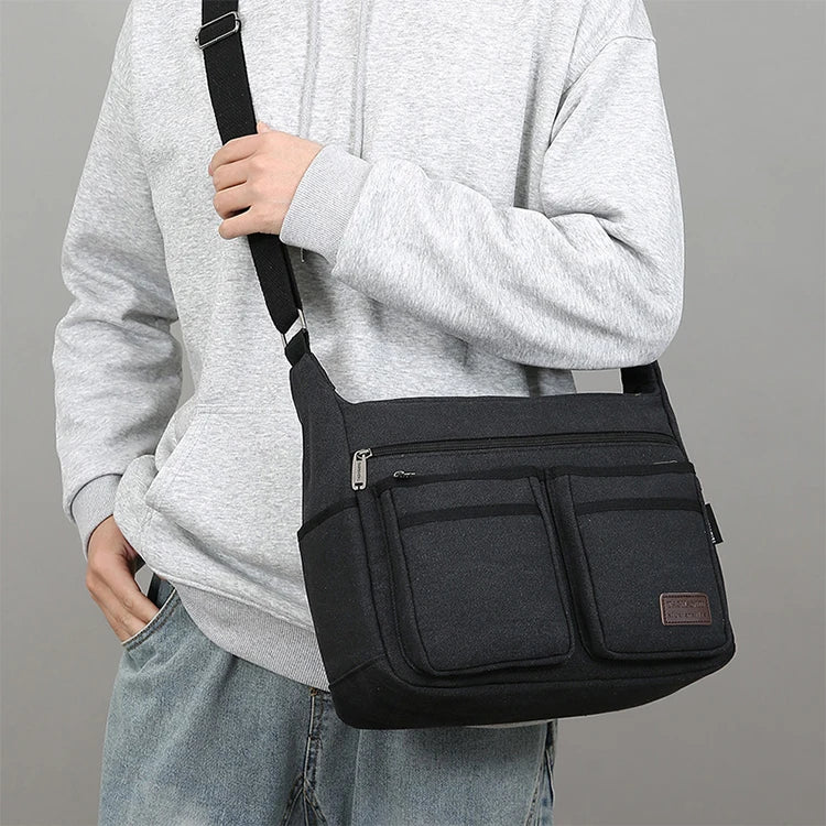 Canvas Crossbody Bag with Zipper Pockets