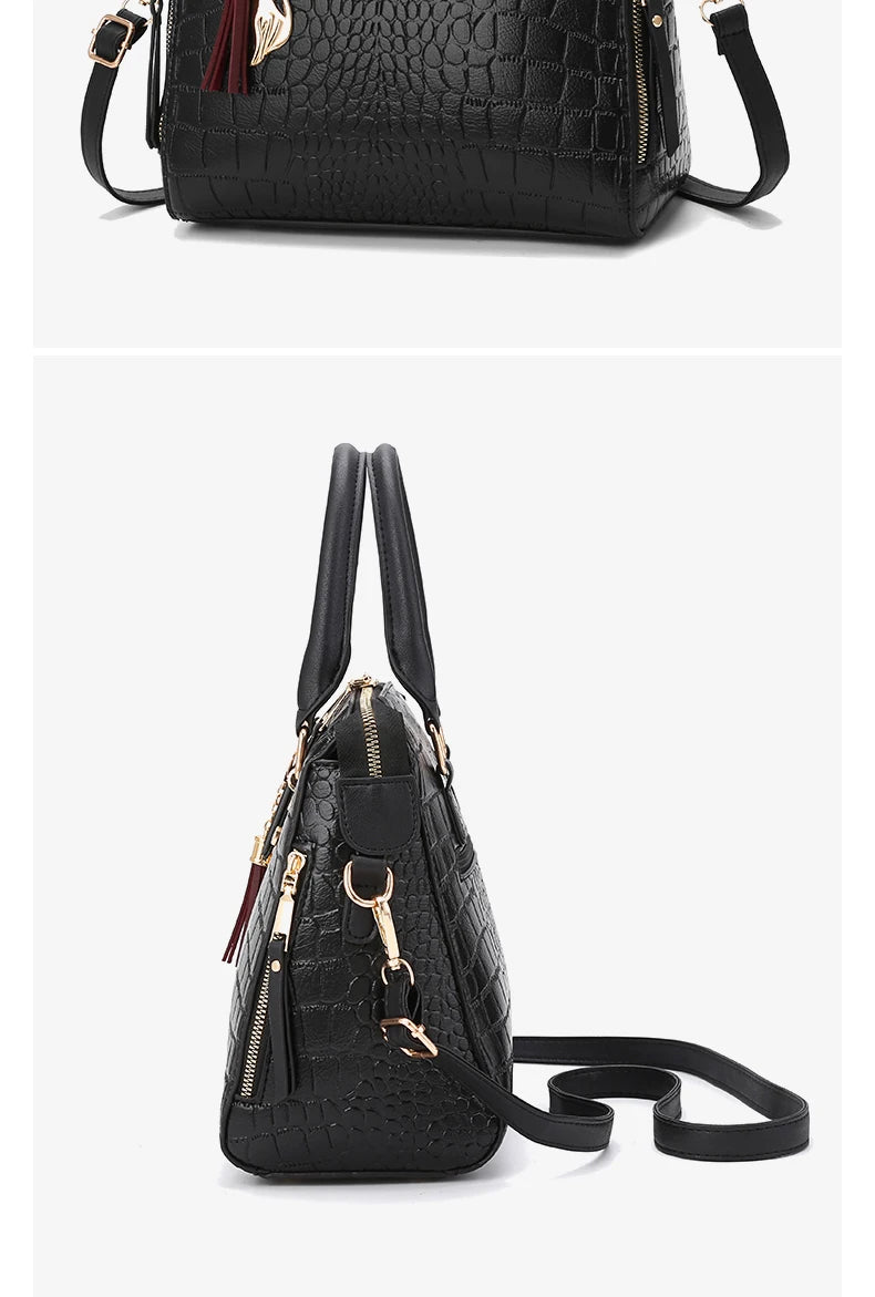 Women's Crocodile-Embossed PU Tote Bag