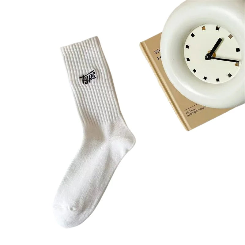 6 pairs of mid length socks for men versatile in all seasons sweat absorbing letter sports simple  comfortable casual socks Whispering Desires Shoppe