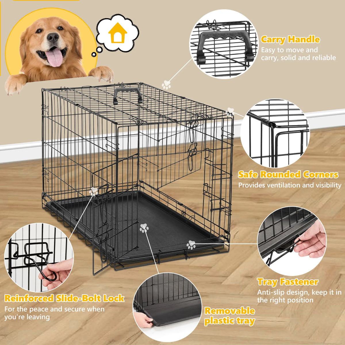 JHK 48" Double-Door Folding Wire Dog Crate