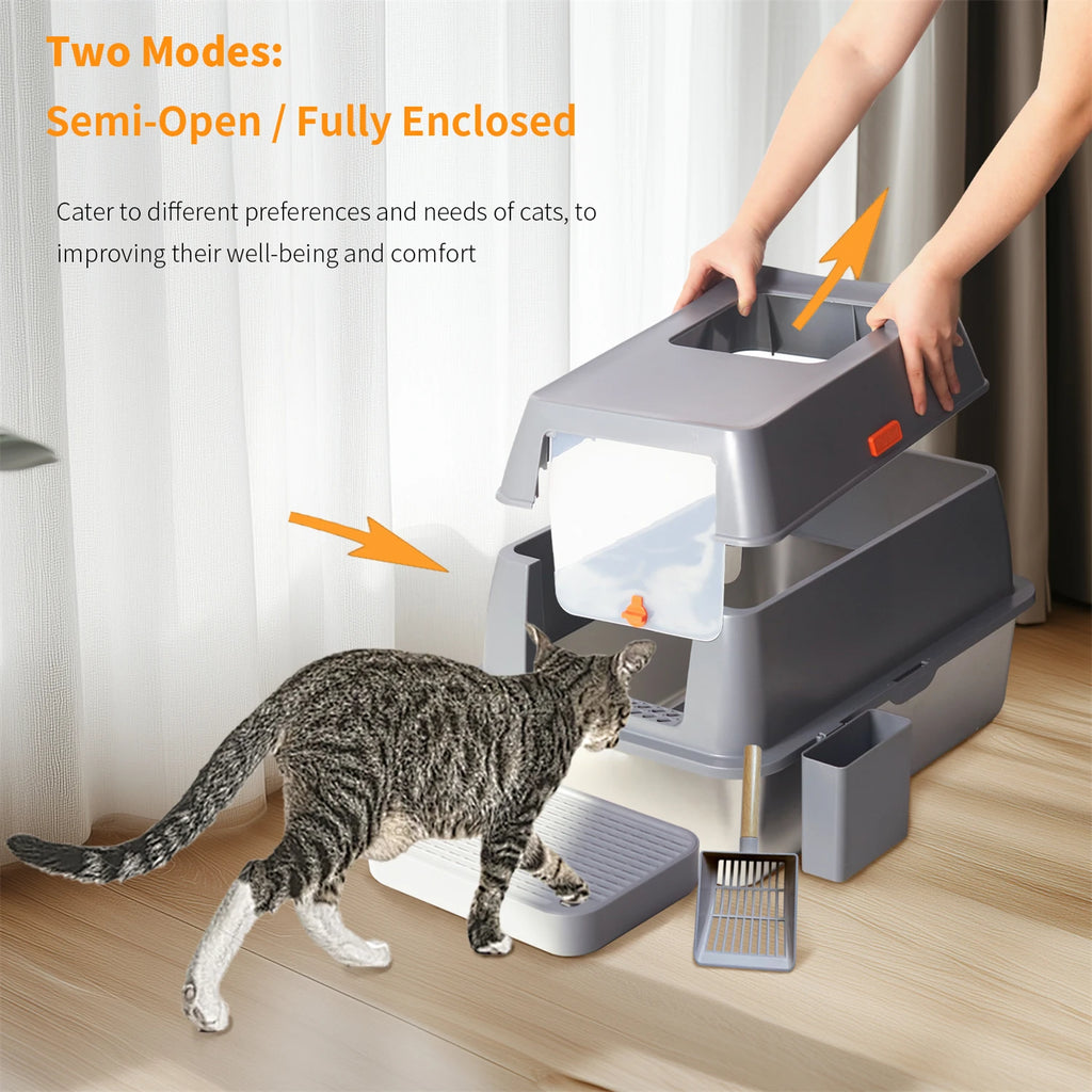 Enclosed Stainless Steel & ABS Cat Litter Box