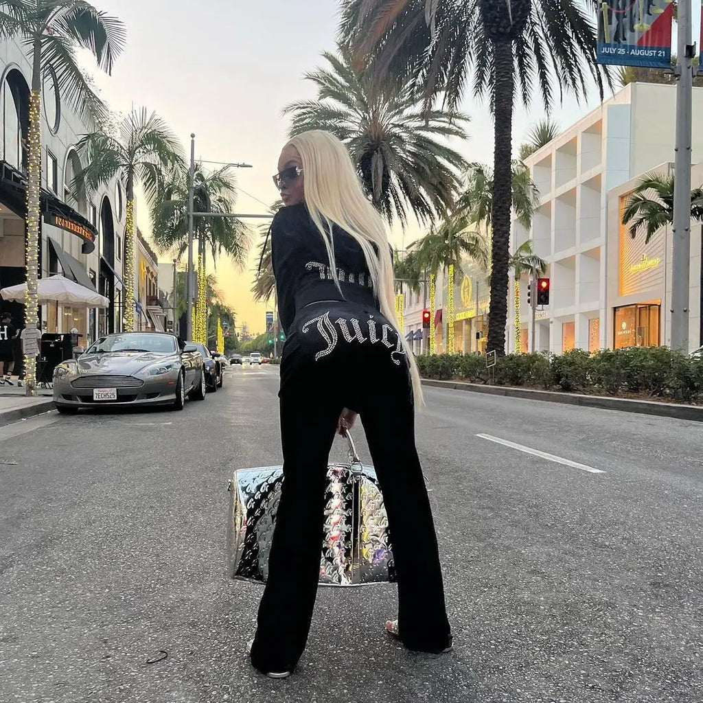 Women's Velvet-Look Embellished Hoodie and Pants Set