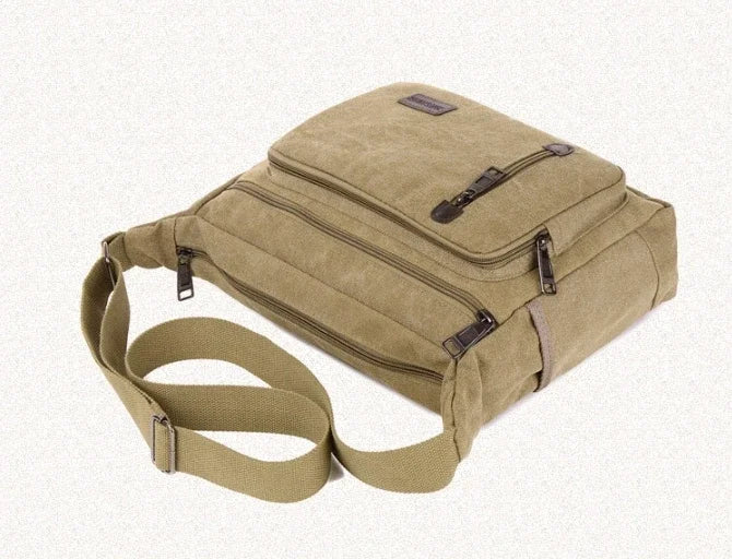 Unisex Canvas Multi-Pocket Crossbody Satchel