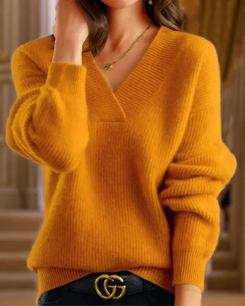Women's Loose V-Neck Long-Sleeve Sweater