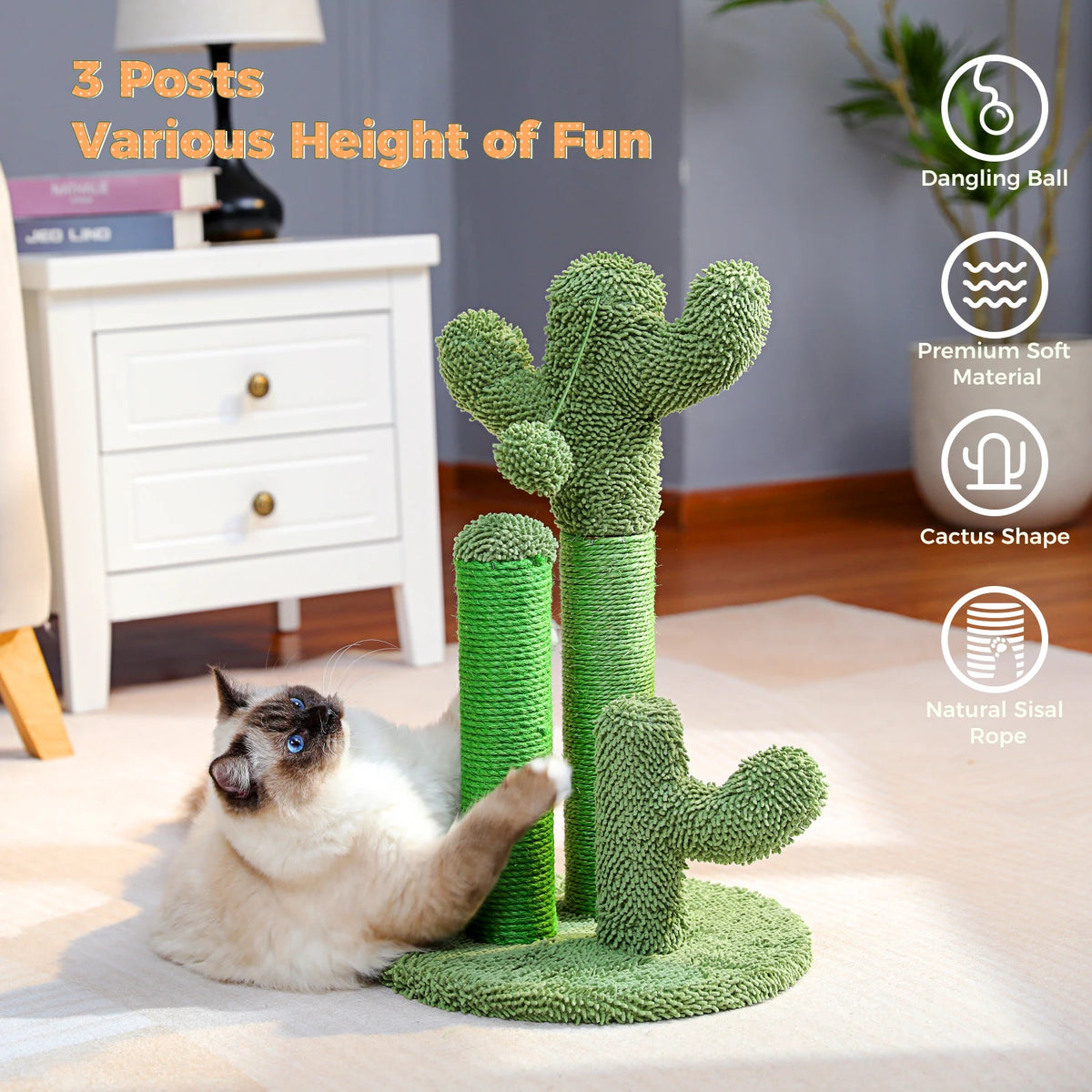 Cactus Cat Scratching Post with Three Poles