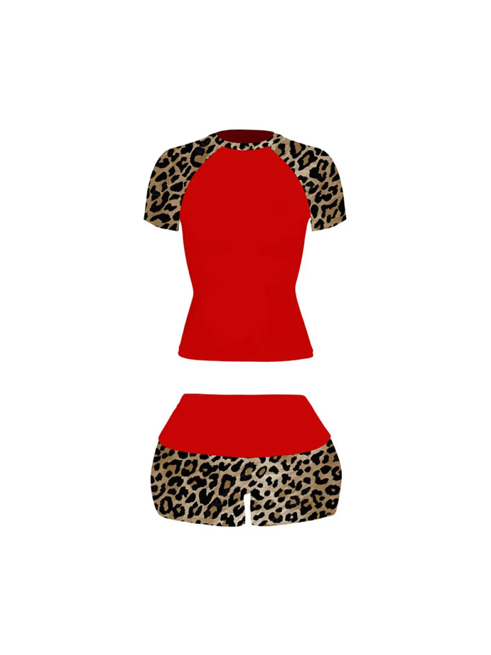 Women's Leopard-Patchwork Tee and Shorts Set
