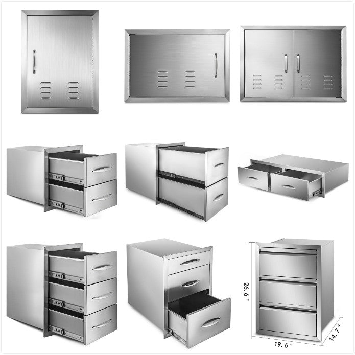 SucceBuy Stainless-Steel Outdoor BBQ Kitchen Drawers