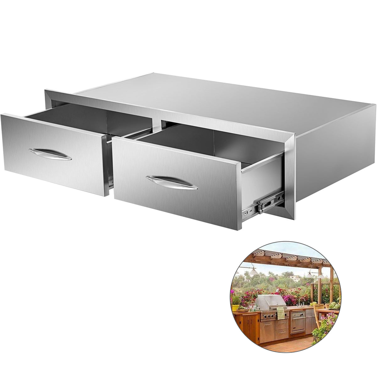 SucceBuy Stainless-Steel Outdoor BBQ Kitchen Drawers