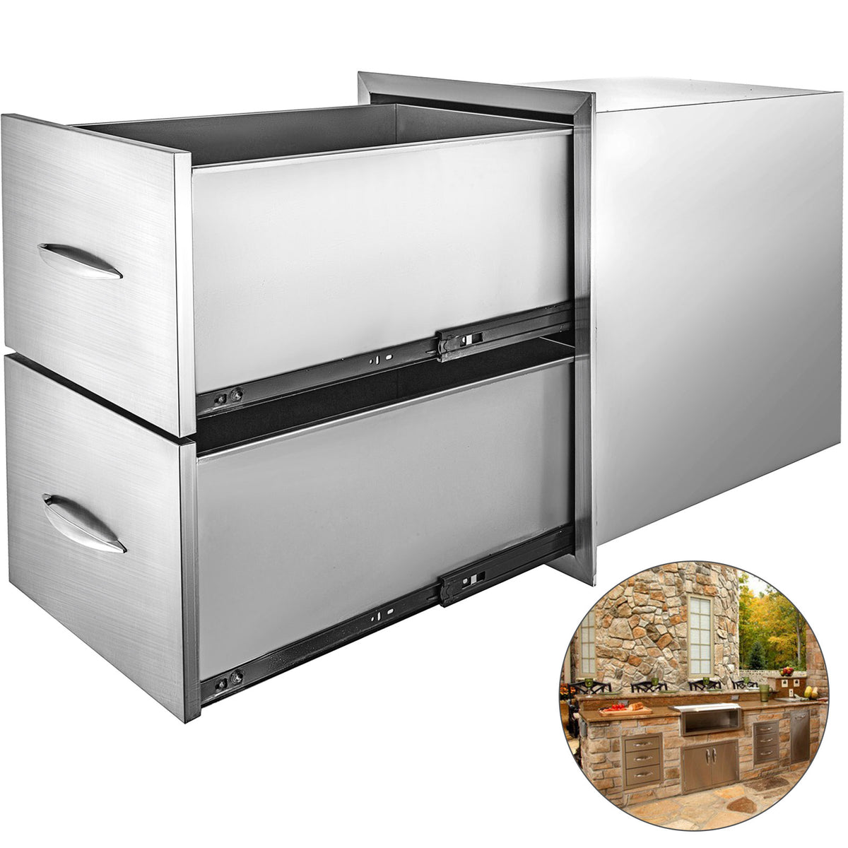 SucceBuy Stainless-Steel Outdoor BBQ Kitchen Drawers