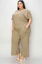 Double Take Full Size Texture Short Sleeve Top and Pants Set - Whispering Desires Shoppe