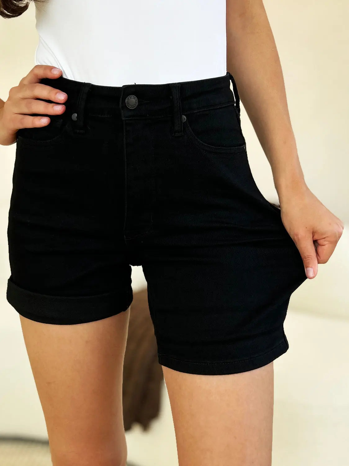 Judy Blue High Waist Tummy Control Cuffed Denim Shorts - Whispering Desires Shoppe