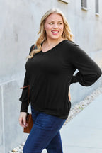 Basic Bae V-Neck Lantern Sleeve Top — Full Sizes - Whispering Desires Shoppe