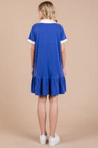 Ces Femme Ruffled Hem Johnny Collar Short Sleeve Dress - Whispering Desires Shoppe