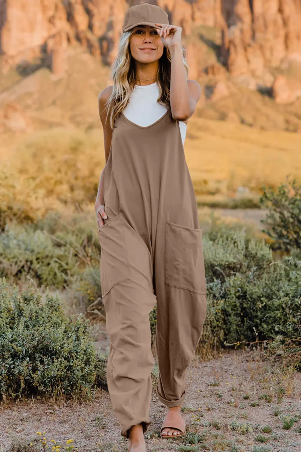 Double Take V-Neck Sleeveless Jumpsuit w/ Pockets - Whispering Desires Shoppe
