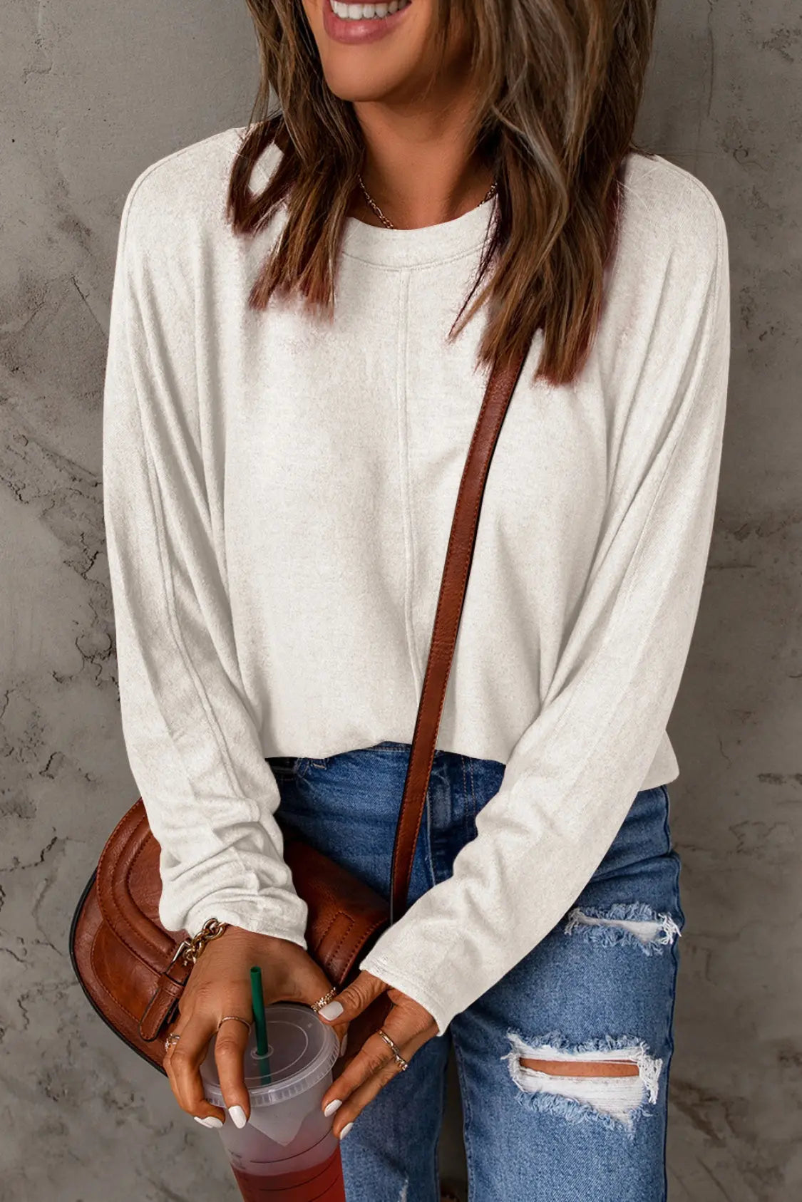 Double Take Full-Size Long Sleeve Round Neck Tee - Whispering Desires Shoppe