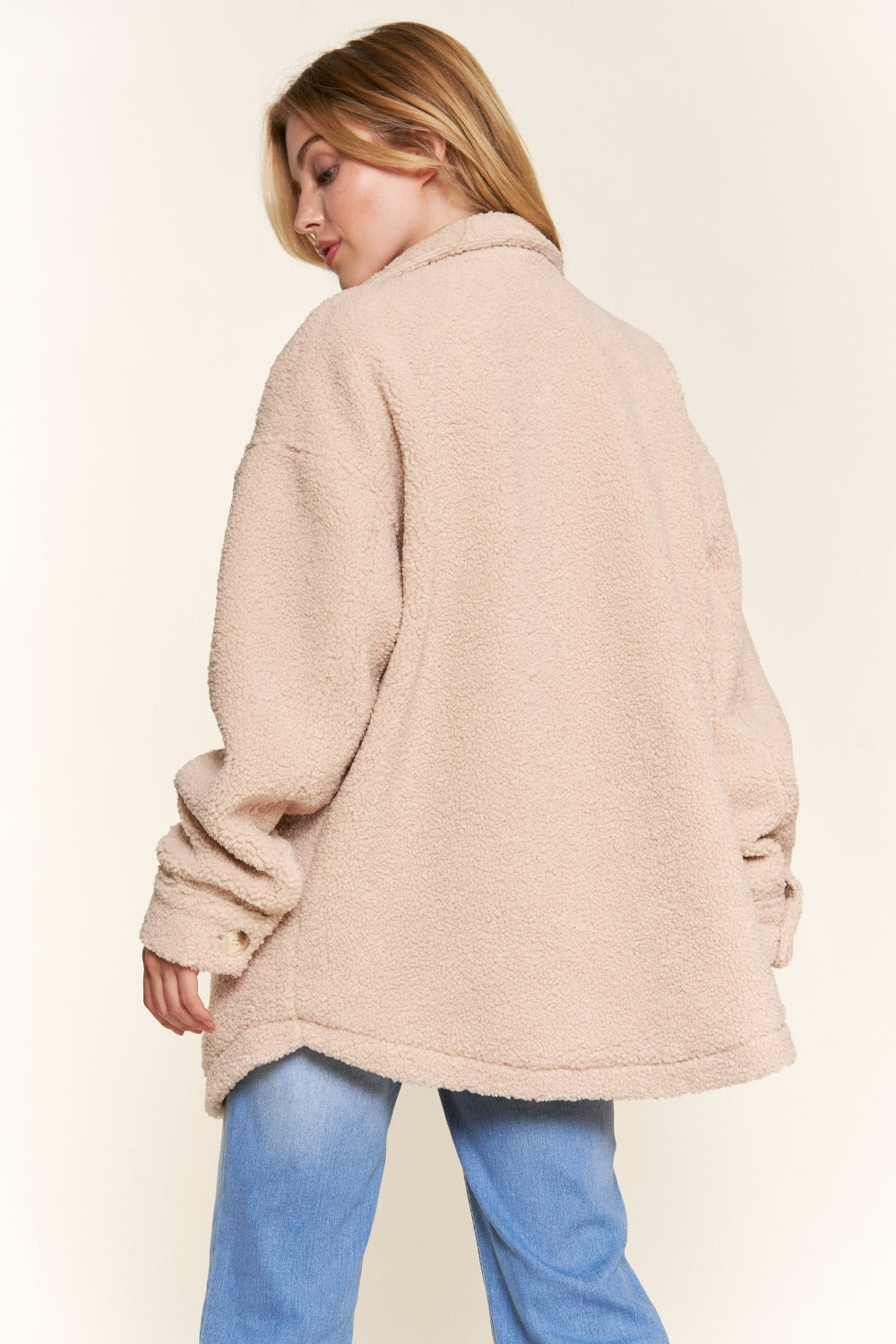 And The Why Teddy Sherpa Button Down Curved Hem Shacket - Whispering Desires Shoppe
