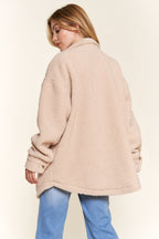 And The Why Teddy Sherpa Button Down Curved Hem Shacket - Whispering Desires Shoppe