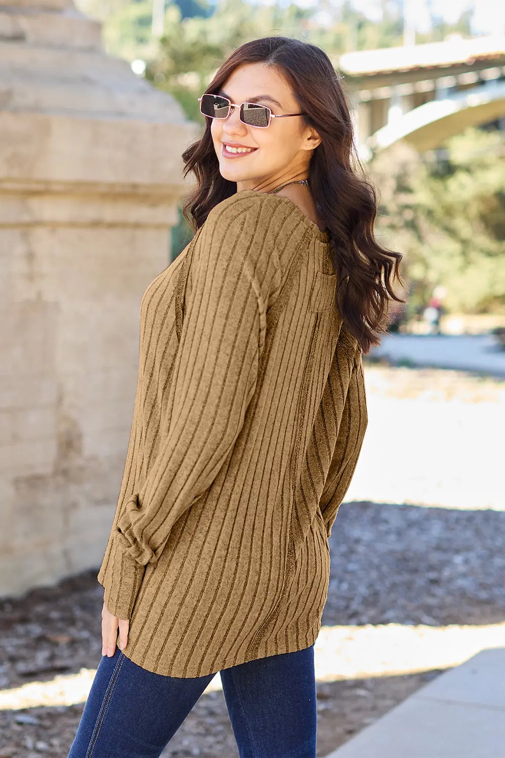 Basic Bae Ribbed Round-Neck Long-Sleeve Knit Top - Whispering Desires Shoppe