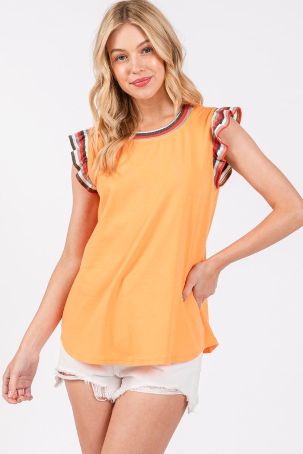 Ces Femme Contrast Striped Sleeveless Round Neck Top - Whispering Desires Shoppe