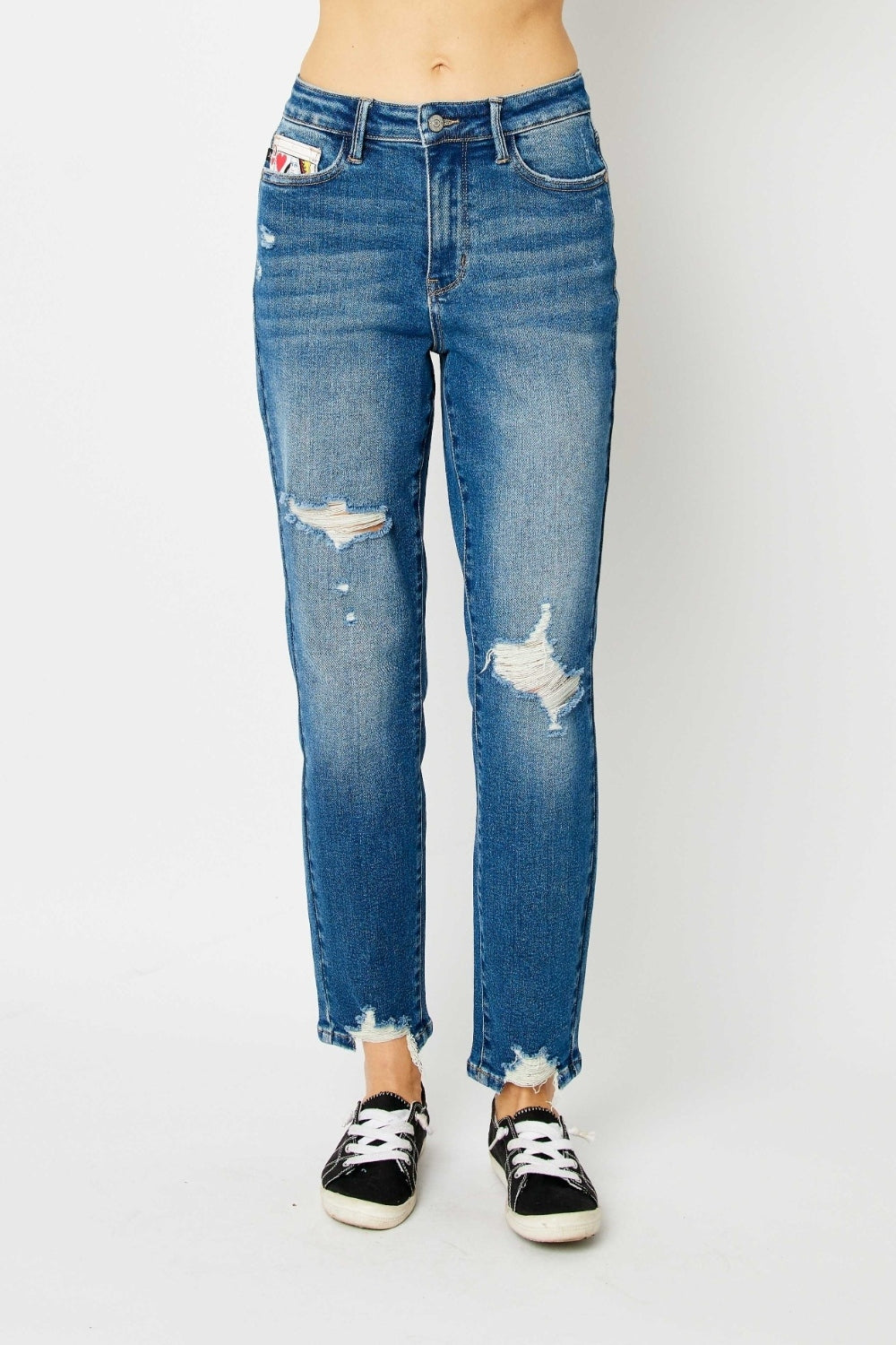 Judy Blue Queen of Hearts Coin-Pocket Boyfriend Jeans - Whispering Desires Shoppe