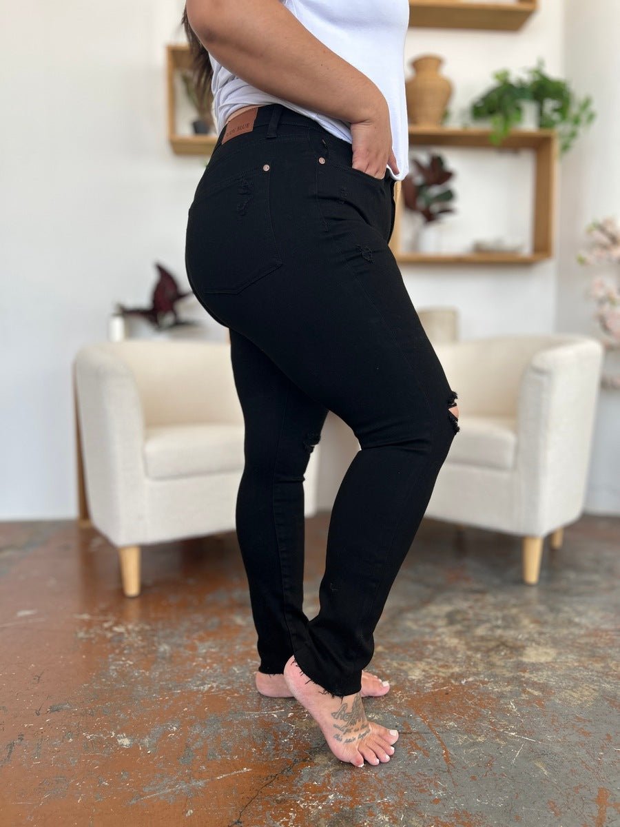 Judy Blue Full Size Distressed Tummy Control High Waist Skinny Jeans - Whispering Desires Shoppe