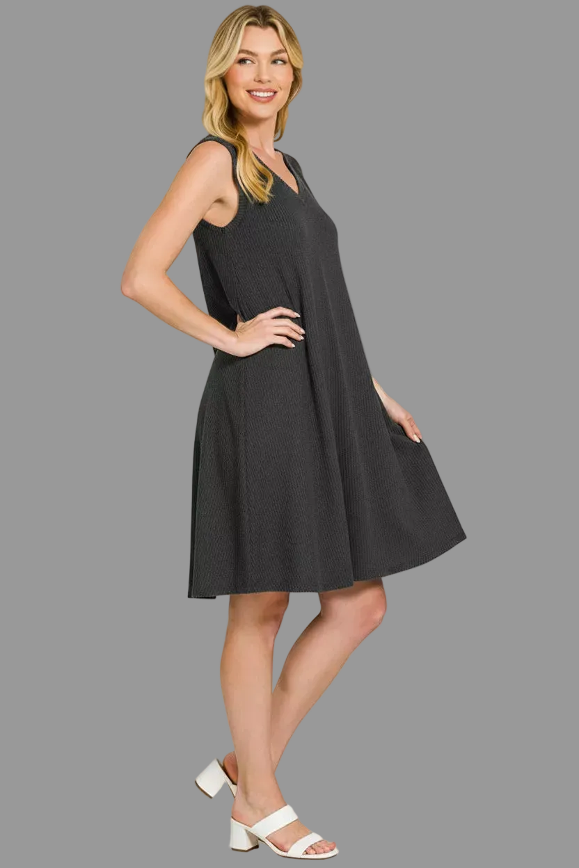 Zenana Raised Rib Sleeveless Mini Dress | Textured Knit Summer Dress Trendsi