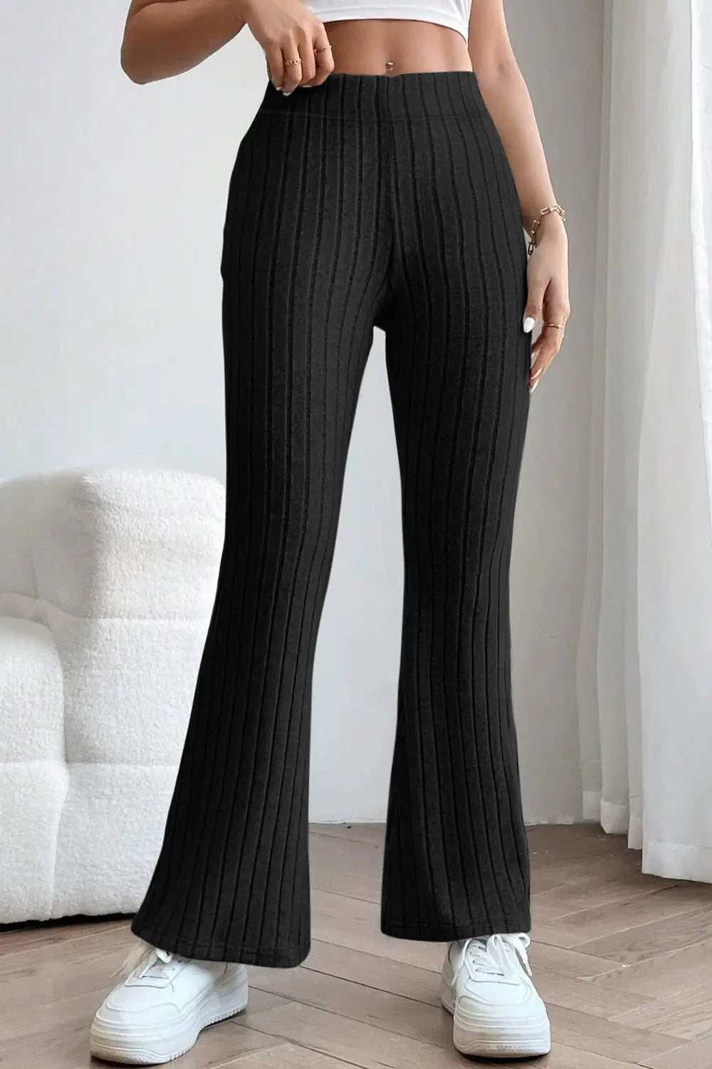 Basic Bae Ribbed High-Waist Flare Pants - Whispering Desires Shoppe