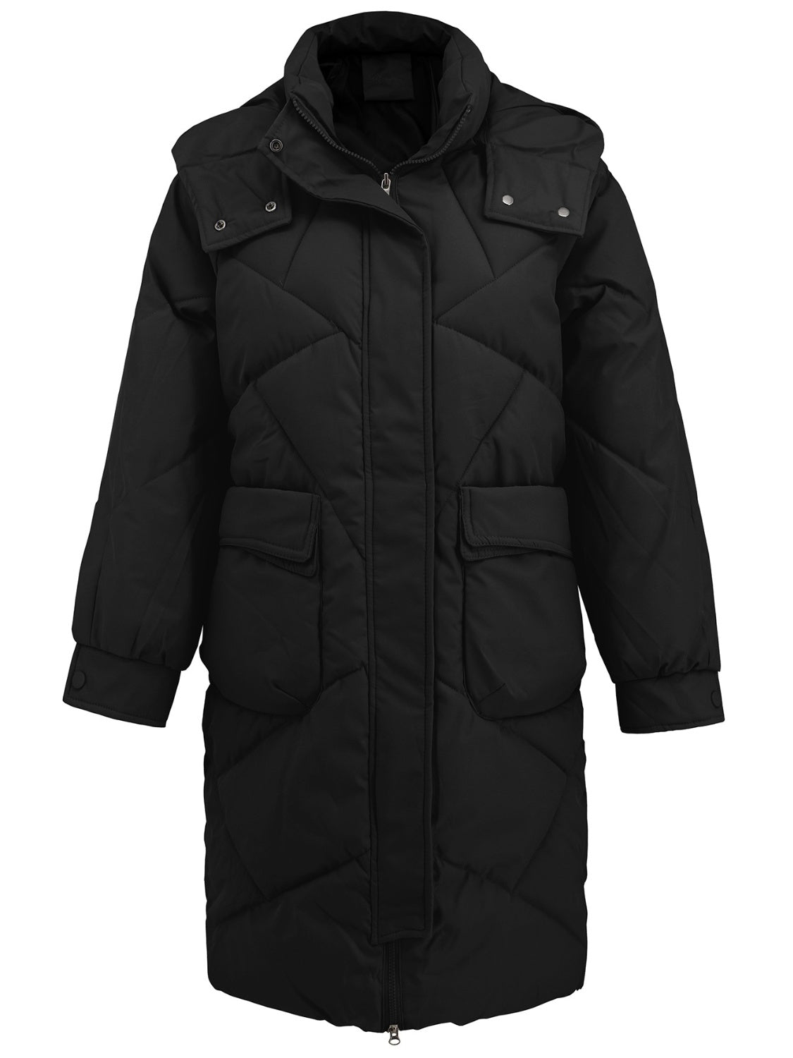 Long Sleeve Longline Hooded Winter Coat with Pockets - Whispering Desires Shoppe