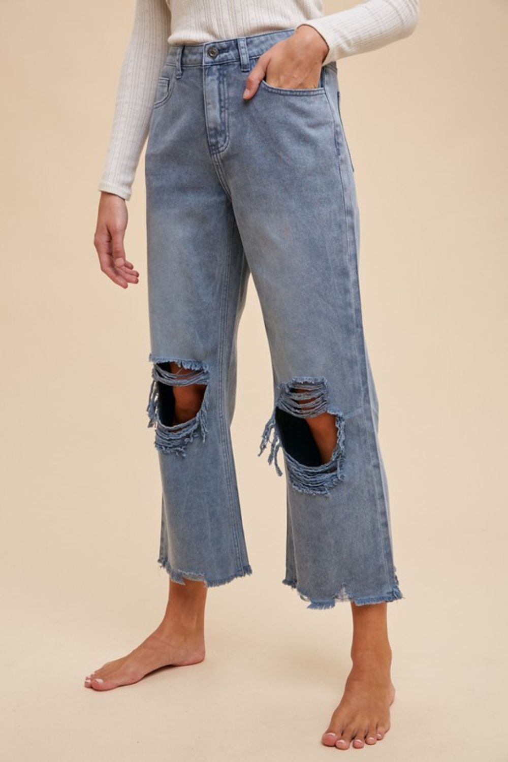 Annie Wear Distressed Raw Hem Jeans - Whispering Desires Shoppe