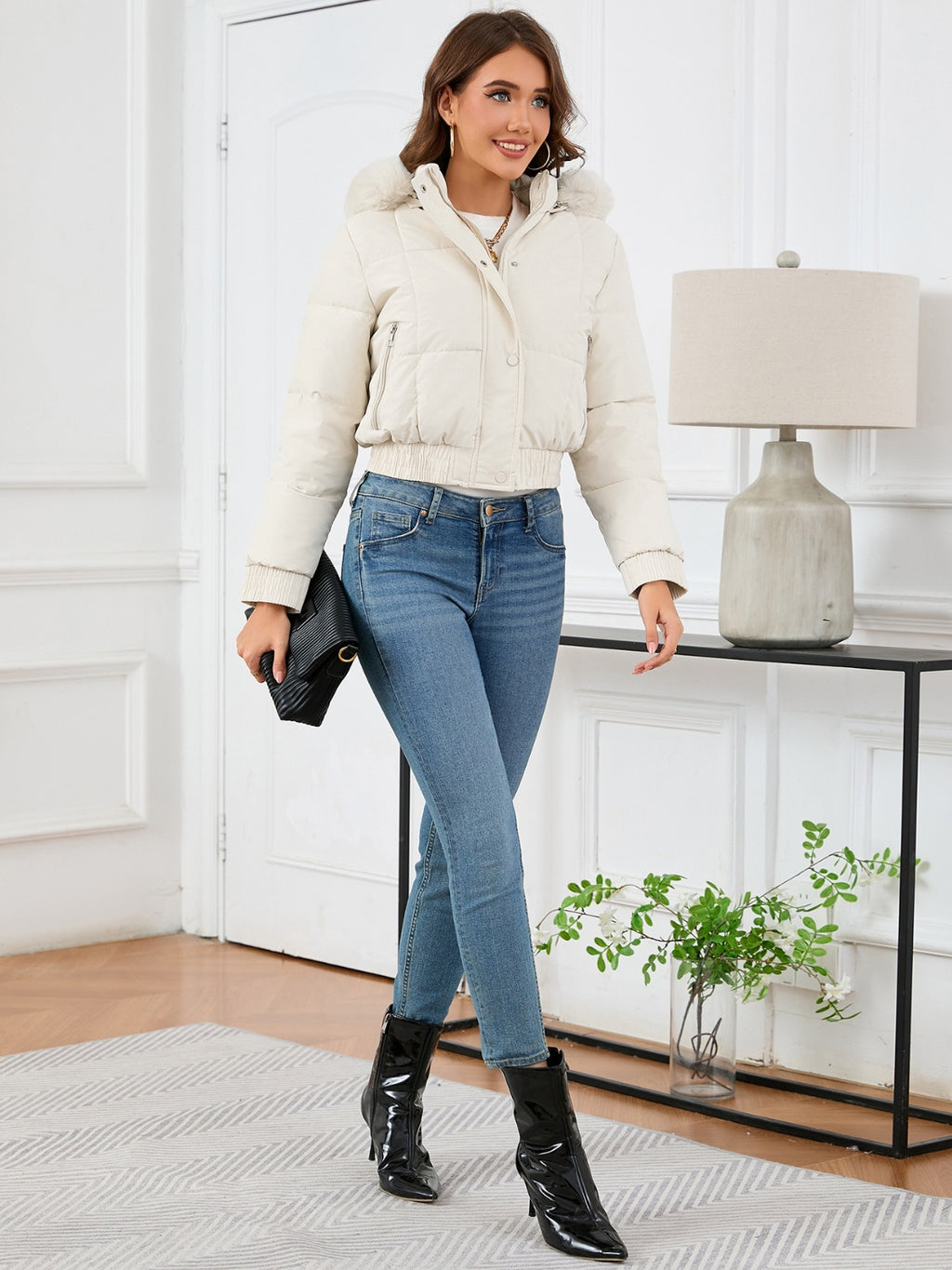 Pocketed Long Sleeve Cropped Hooded Winter Coat - Whispering Desires Shoppe