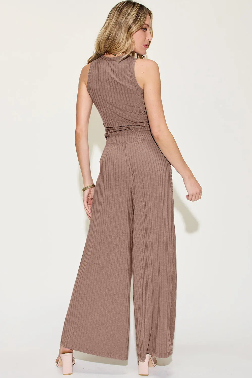 Ribbed Tank & Wide-Leg Pants Two-Piece Set - Whispering Desires Shoppe