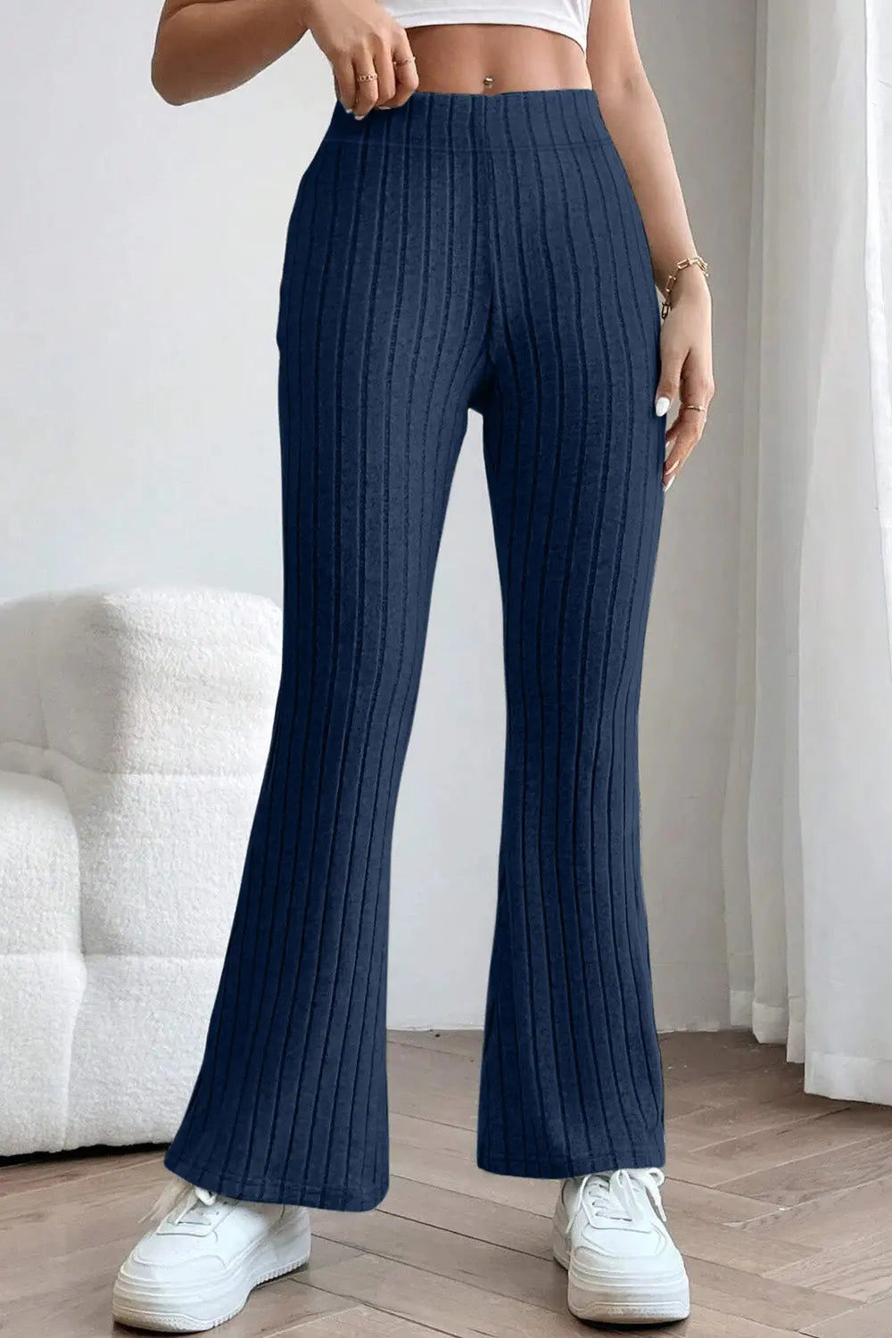 Basic Bae Ribbed High-Waist Flare Pants - Whispering Desires Shoppe