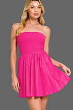 Zenana Strapless Knit Tube Top Flare Mini Dress | Cotton Stretch Trendsi