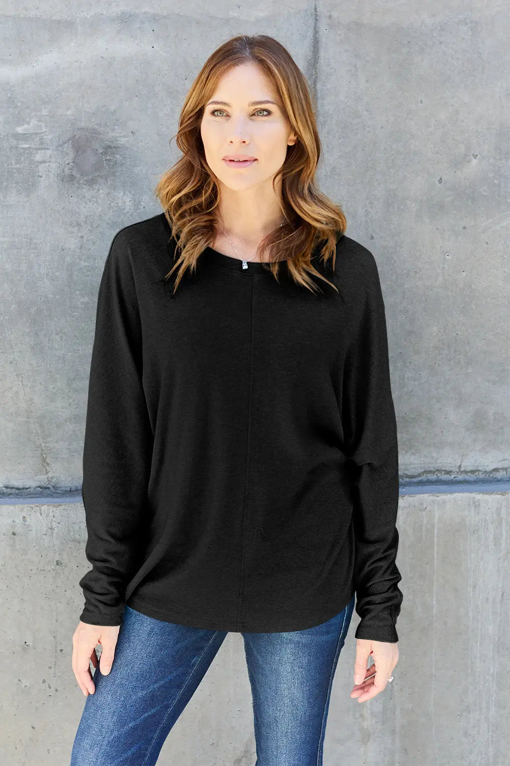 Double Take Full-Size Long Sleeve Round Neck Tee - Whispering Desires Shoppe
