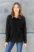 Double Take Full-Size Long Sleeve Round Neck Tee - Whispering Desires Shoppe