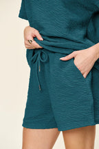 Double Take Textured Tee & Drawstring Shorts Set - Whispering Desires Shoppe