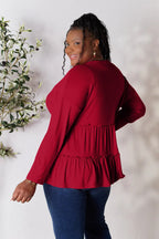 Double Take Ruffle-Hem Button Blouse - Whispering Desires Shoppe