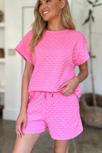 Double Take Textured T-Shirt & Drawstring Shorts Set - Whispering Desires Shoppe
