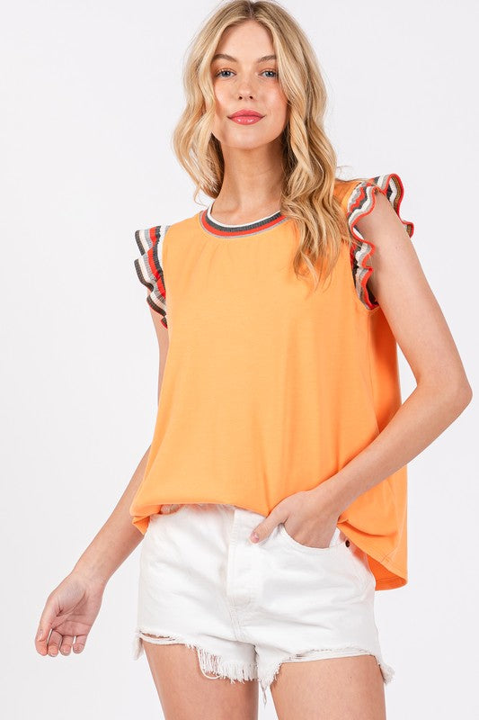 Ces Femme Contrast Striped Sleeveless Round Neck Top - Whispering Desires Shoppe
